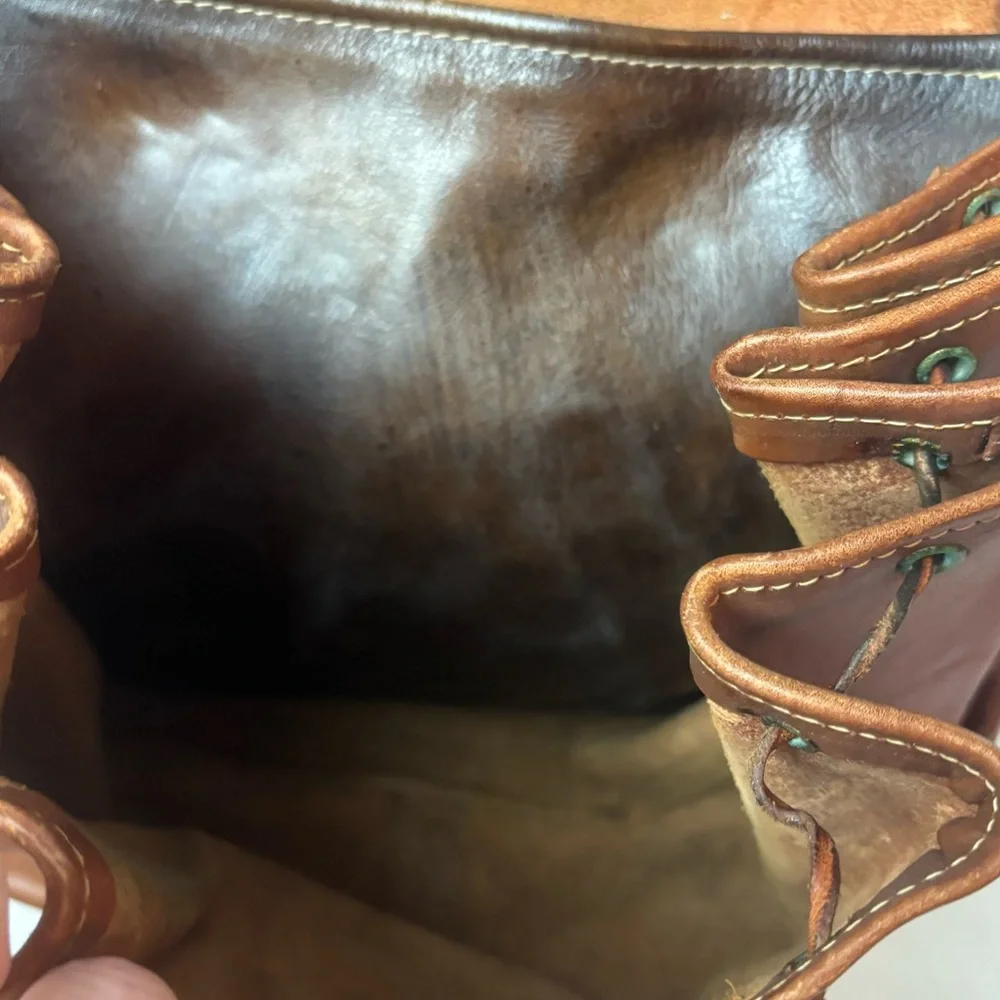 Vintage Boho Leather Crossbody Accordion Brown Hippie Drawstring 1960’s-1970’s - Picture 4 of 7